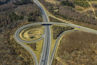 Aerial view, motorway junction Krombach, motorway A4 and federal road B54, border triangle,