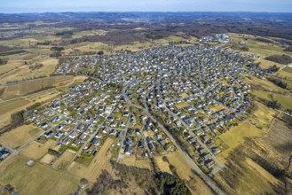 Aerial view, district Hünsborn, residential area general view with distant view, Hünsborn, Wenden,