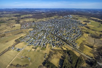 Aerial view, district Hünsborn, residential area general view with distant view, Hünsborn, Wenden,