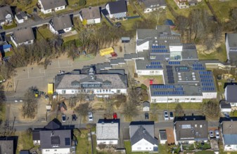 Aerial view, day nursery Unterm Regenbogen, community primary school Hünsborn,