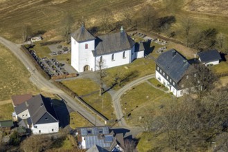 Aerial view, St. Mary's Catholic Church and cemetery, Römershagen, Wenden, Sauerland, North