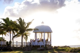 Wedding pavilion on the beach of Varadero with sunset in the hotel complex PARADISUS VARADERO