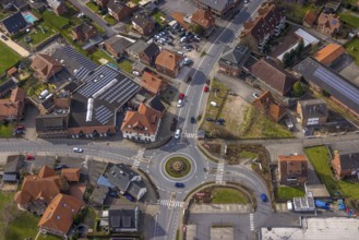 Aerial view, residential area and new roundabout Alleestraße and Uentroper Straße, solar roof on a