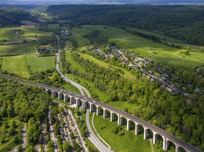 Aerial view, Altenbekener Viaduct, Adenauerstraße, railway viaduct bridge construction, also called
