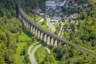 Aerial view, Altenbeken Viaduct, Adenauerstraße, railway viaduct bridge structure, also called Beke