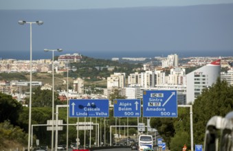 Traffic sign pointing to Belem and Sintra, Lisbon, District of Lisbon, Portugal