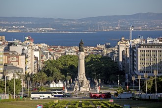 View of Lisbon over the square Praça do Marqués de Pombal, Lisbon, District of Lisbon, Portugal