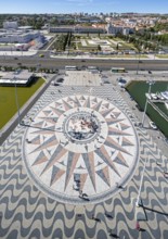 The large compass in the wave pavement in front of the Monumento a Los Descubrimientos, Lisbon,