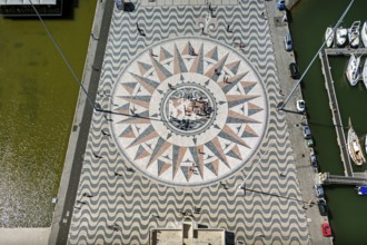 The large compass in the wave pavement in front of the Monumento a Los Descubrimientos, Lisbon,