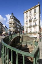 Wrought iron railings, Art Nouveau near Porto railway station, steps, Oporto, Porto district,