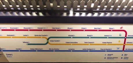 Metro map of Lisbon in the metro, Lisbon, Lisbon district, Portugal