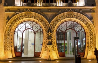 Art Nouveau façade Estação ferroviária do Rossio, Santa Justa - Lisboa do Rossio railway station,