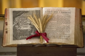 Illustrated Bible with grain jewellery, Latin Bible, Corporis Christi, Capela dos ossos parede,