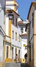 Alley in Evora with lanterns, Evora, Évora district, Portugal