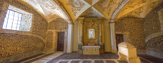 Piled bones in the ossuary, Capela dos ossos parede, chapel of bones, bone chapel, ossuary in