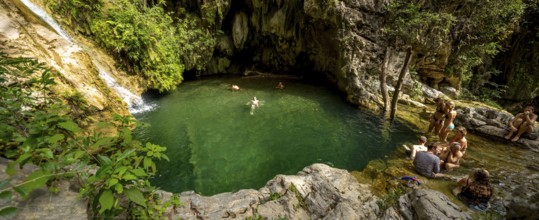Mountain lake with green water, excursion destination, Valle De Los Ingenios, Cuba, Cuba
