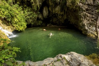 Mountain lake with green water, excursion destination, Valle De Los Ingenios, Cuba, Cuba
