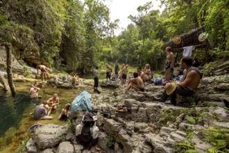 Small bathing lake in the Valle de los Ingenios with tourists, Trinidad, Cuba, Sancti Spíritus,
