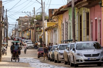 Street in the old town of Trinidad with parked rental cars, Trinidad, Cuba, Sancti Spíritus, Cuba,