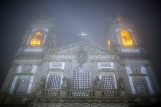 Bom Jesus do Monte, pilgrimage church of Braga in the evening fog, Braga, Braga district, Portugal,