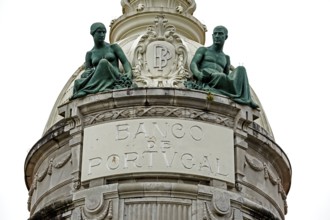 Facade of Banco Portugal, bank building, crisis symbol, Braga, Braga district, Portugal, Europe,
