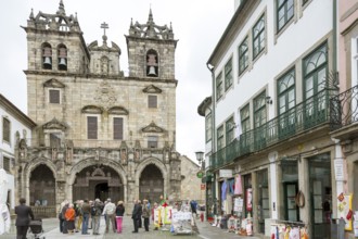 Facade of Braga Cathedral, Braga, Braga district, Portugal, Europe, aerial view, birds-eyes view,