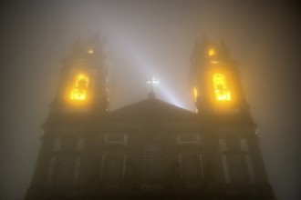 Bom Jesus do Monte, pilgrimage church of Braga in the evening fog, Braga, Braga district, Portugal,