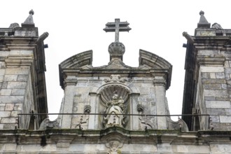 Facade of Braga Cathedral, Braga, Braga district, Portugal, Europe, aerial view, birds-eyes view,