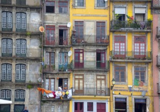 Colourful houses on the banks of the Douro in the Ribeira district, doors, Oporto, Porto district,