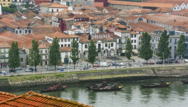View over the Douro or Duero to the Gaia district, Vila Nova de Gaia, Sandeman, wine producer with