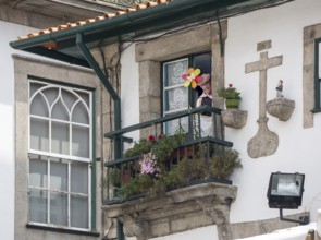 Old town balcony, Unesco cultural heritage, Oporto, Porto district, Portugal, Europe, aerial view,