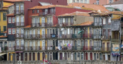 Colourful houses on the banks of the Douro in the Ribeira district, doors, Oporto, Porto district,