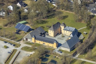 Aerial photo, Schloss Haus Amecke, solar panel, Amecke, Sundern, Sauerland, North Rhine-Westphalia,