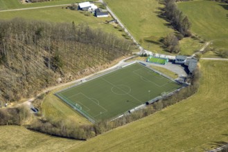 Aerial view, sports field football stadium of SSV Allendorf, Im Hespel, Allendorf, Sundern,