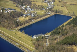 Aerial view, Sorpesee, equalising basin, Hachen, Sundern, Sauerland, North Rhine-Westphalia,