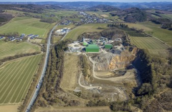 Aerial view, Hilgenroth quarry, Rudolf Hilgenroth road construction materials, behind Hellefeld