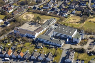 Aerial view, Marien-Grundschule with schoolyard, Sundern, Sauerland, North Rhine-Westphalia,