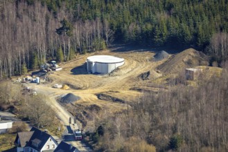 Aerial photo, construction site for wind turbine, wind power plant, Ludwigstraße at the edge of the