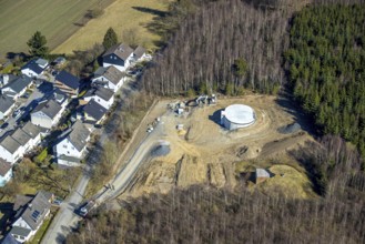 Aerial photo, construction site for wind turbine, wind power plant, Ludwigstraße at the edge of the