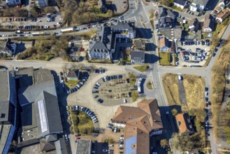 Aerial view, town hall square, Sunderland Hotel, Sundern, Sauerland, North Rhine-Westphalia,