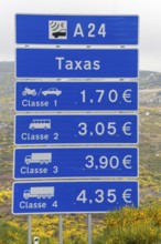 Tolls on the Portuguese motorways, road sign, MondrÃµes, Vila Real district, Portugal, Europe,