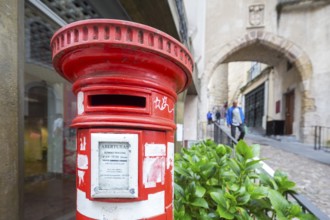 Red letterbox column, Coimbra, Coimbra district, Portugal, Europe, aerial view, birds-eyes view,
