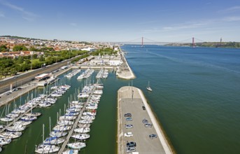 View from the Monumento a Los Descubrimientos to the sailing harbour of Lisbon, Lisbon, Lisbon