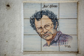 Artist and political singer Jose Alfonso, painted tiles, azulejos, old town of Coimbra, Coimbra,