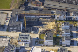 Aerial view, construction site Merkurhöfe new building residential area Rennekamp, former Merkur