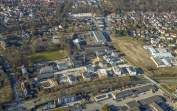 Aerial view, construction site Merkurhöfe new building residential area Rennekamp, former Merkur