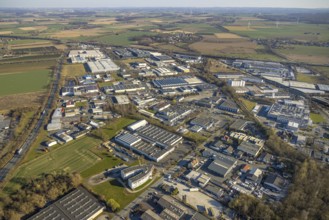 Aerial view, commercial area Overweg, behind Hasbro Deutschland GmbH, Soest, Soester Börde, North