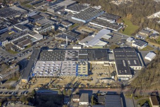 Aerial view, commercial area Lange Wende with Delta Energy Systems (Deutschland) GmbH, Soest,