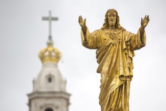 Jesus figure above the forecourt of the Basilica Antiga, Fátima, Santarém district, Portugal,