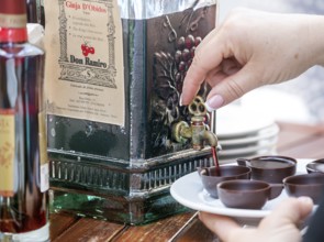 Coffee liqueur served in chocolate cups, a local speciality, Ãbidos, Leiria district, Portugal,